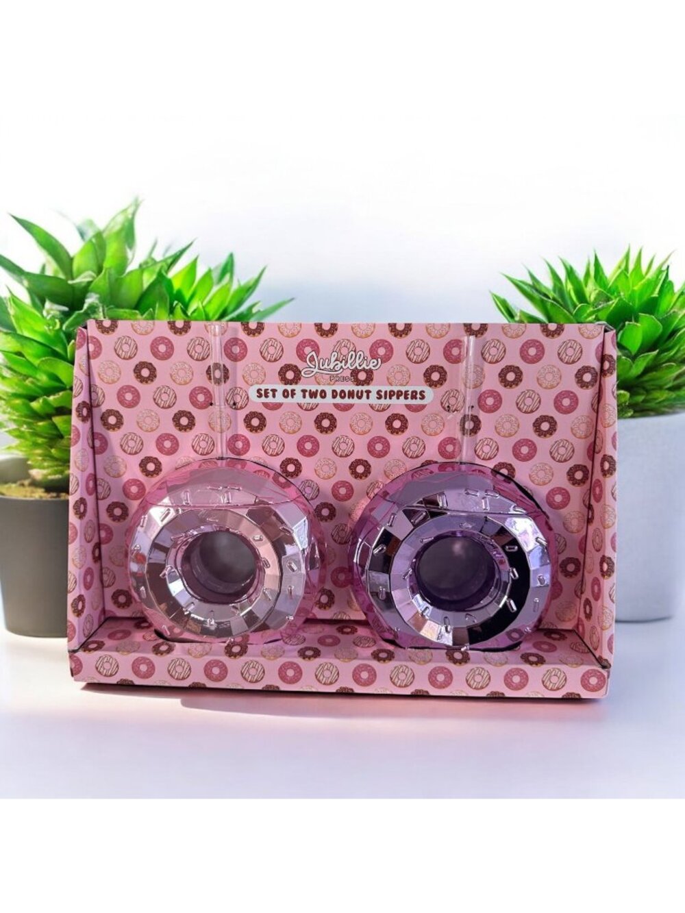 JUBILLIE Set of 2 Pink Purple Donut Sippers Waterbottles NEW NIB